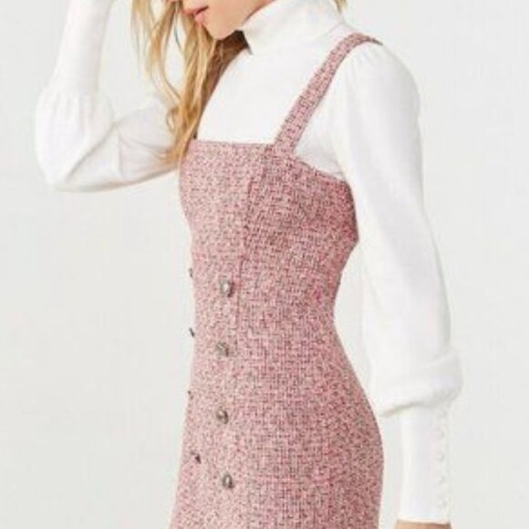 NWOT Forever 21 Pink-Red Tweed Double-Breasted Mini Dress - Picture 7 of 8